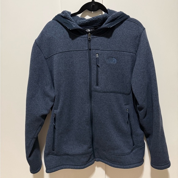 The North Face Men's Blue Gray Fleece Hoodie Full Zip Jacket Coat Layers - Picture 3 of 7